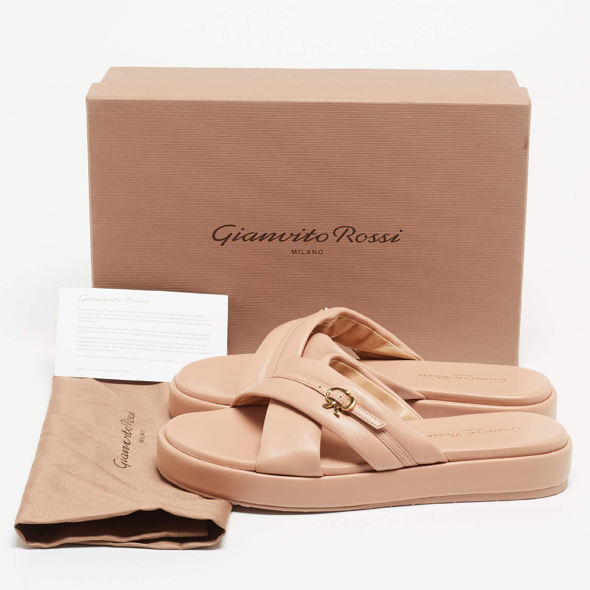 Gianvito Rossi Beige Leather Alima Flat Slides Size 37.5 For Sale 2