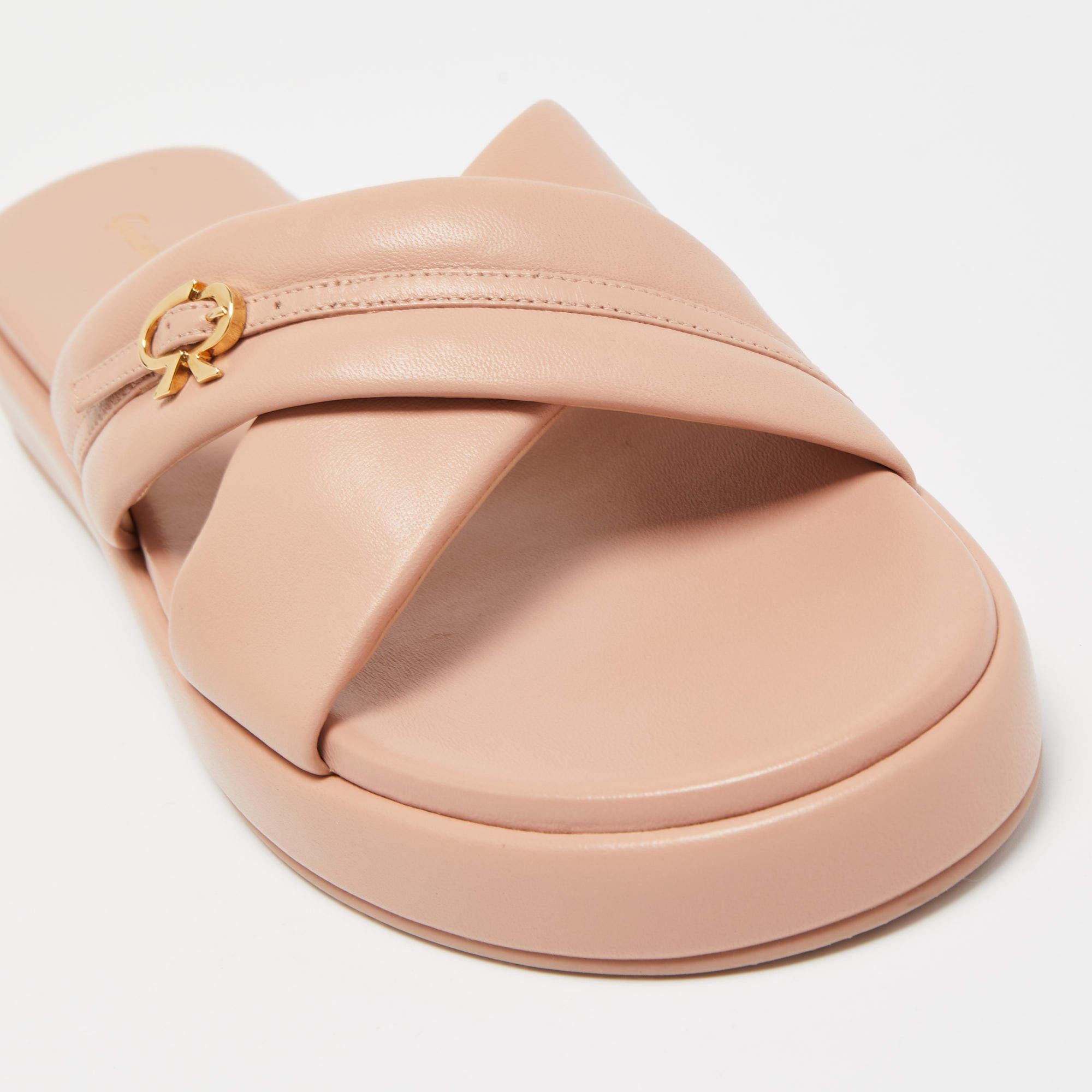 Gianvito Rossi Beige Leather Alima Sandals Size 40 In Excellent Condition For Sale In Dubai, Al Qouz 2