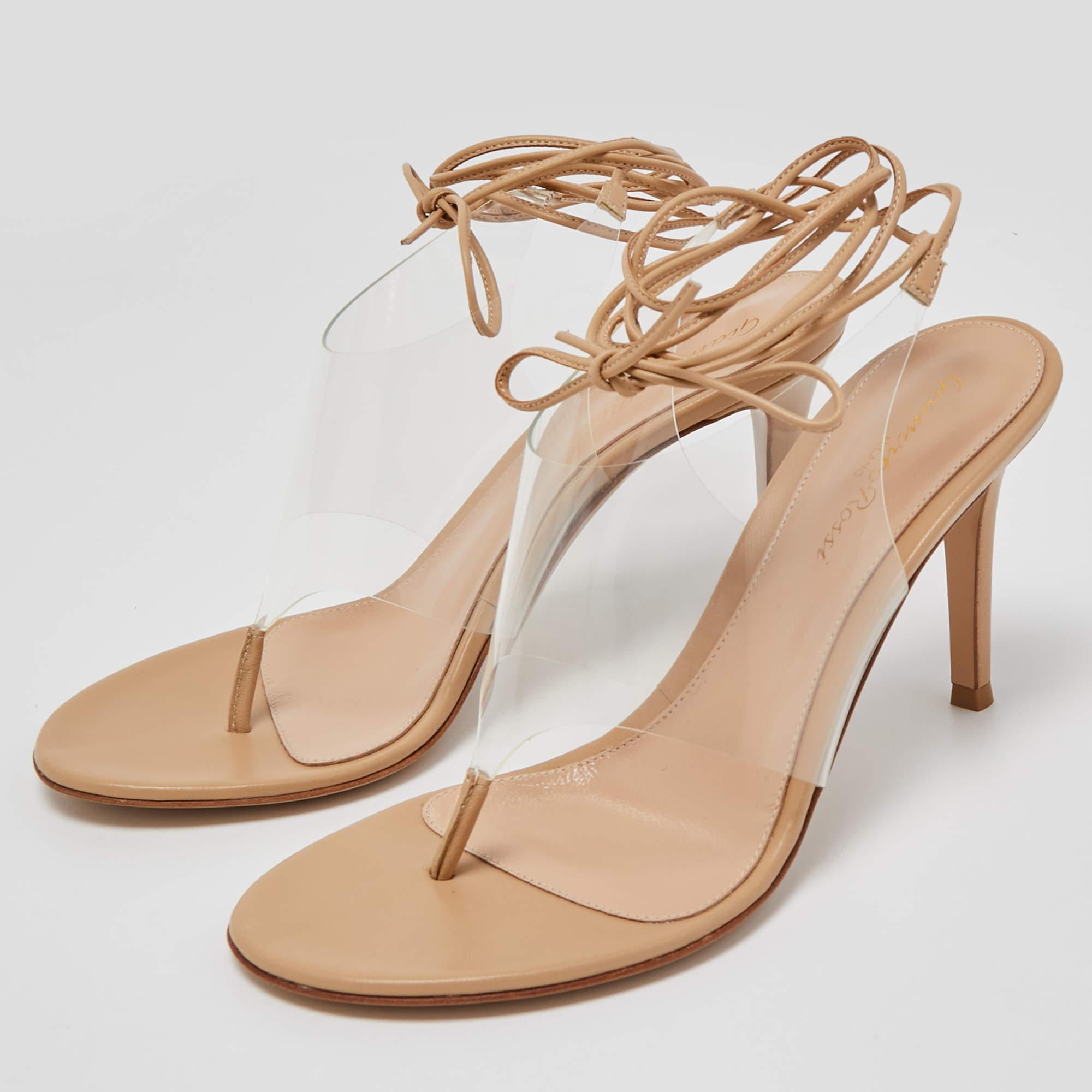 Gianvito Rossi Beige Leather and PVC Ankle Wrap Sandals Size 36 4