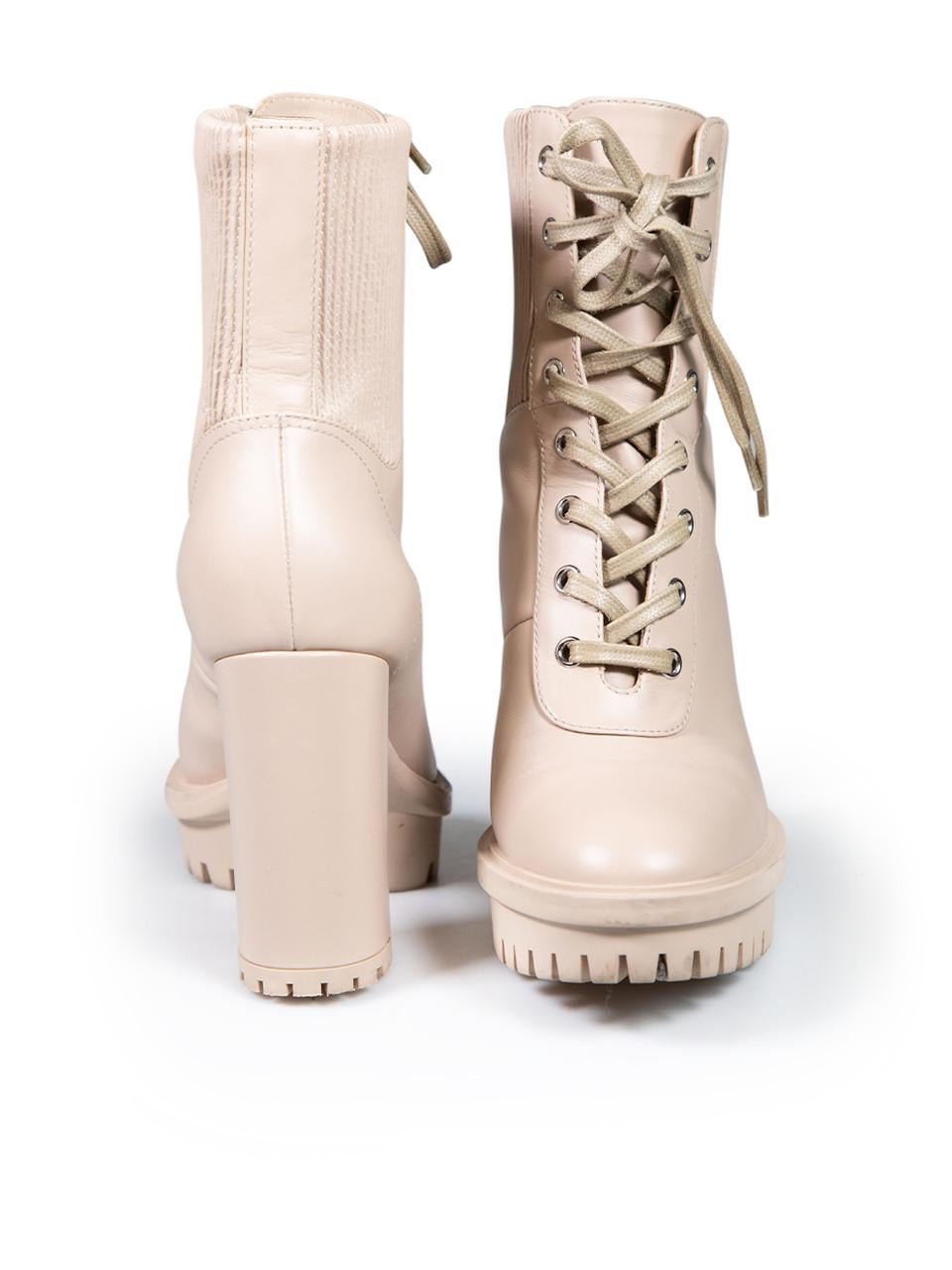 Gianvito Rossi Beige Leather Combat Lace Up Boots Size IT 37 In Excellent Condition For Sale In London, GB