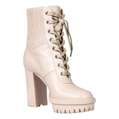 Gianvito Rossi - Bottes de combat à lacets en cuir beige, taille IT 37