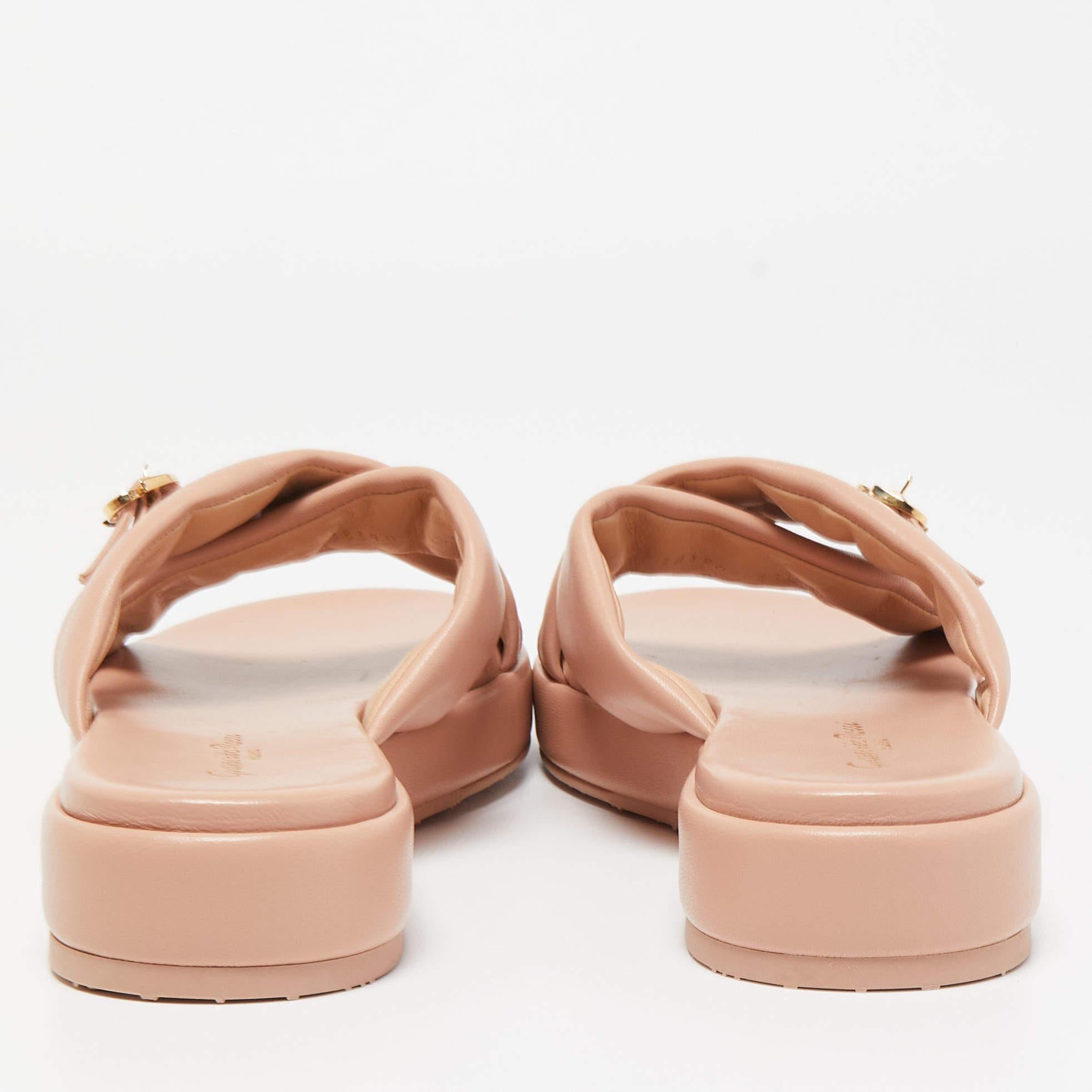 Women's Gianvito Rossi Beige Leather Flatofrm Slide Sandals Size 41.5