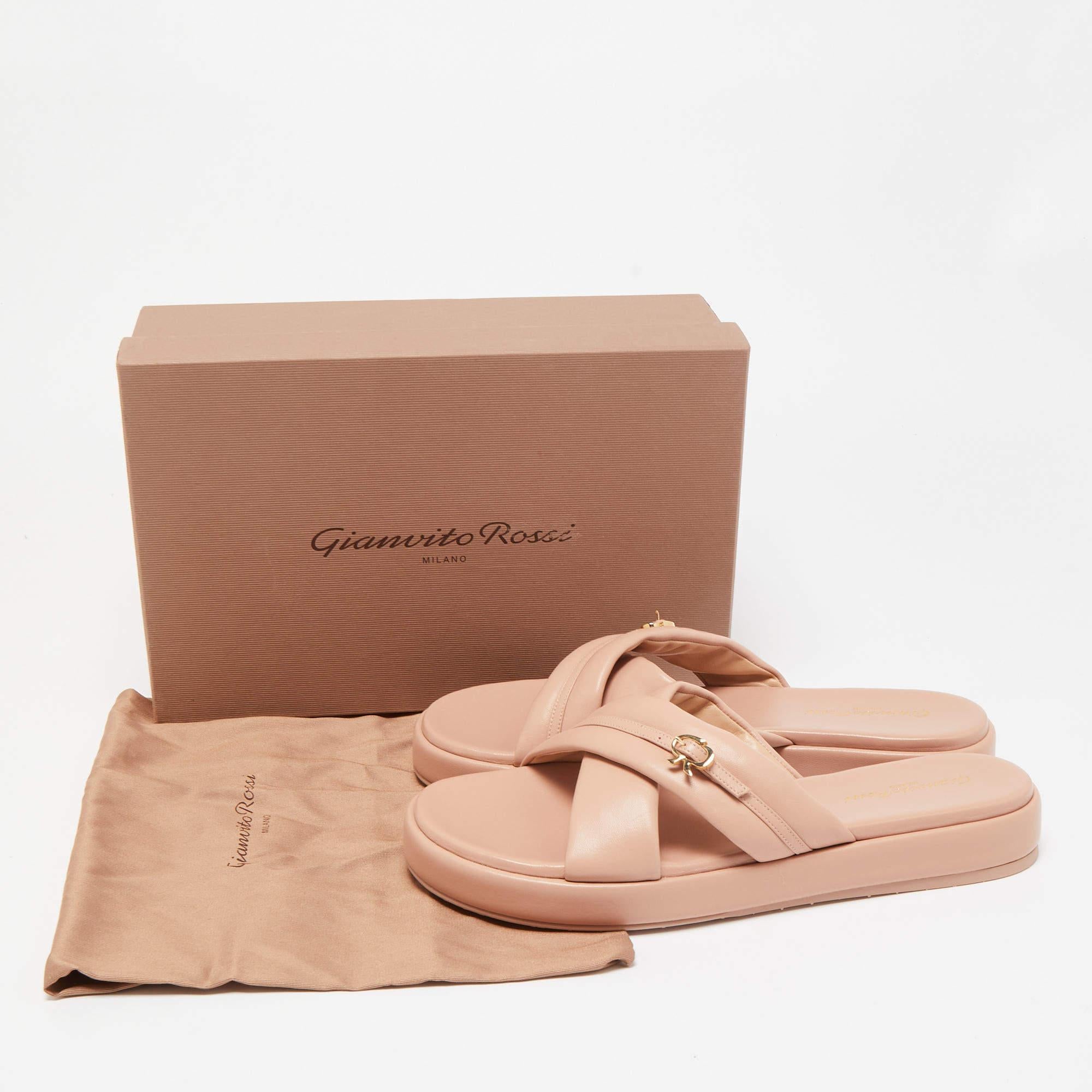 Gianvito Rossi Beige Leather Flatofrm Slide Sandals Size 41.5 2