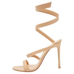 Gianvito Rossi Beige Leather Opera Twirl Ankle Wrap Sandals Size 38.5