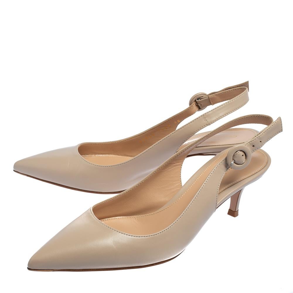 Gianvito Rossi Beige Leather Slingback Pointed Toe Pumps Size 36 In Excellent Condition In Dubai, Al Qouz 2