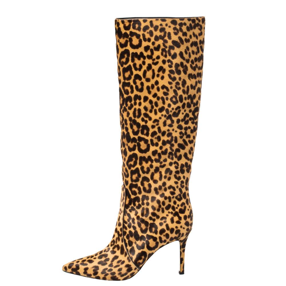 Gianvito Rossi Beige Leopard Print Calfhair Hunter Boots Size 36.5 For Sale 1