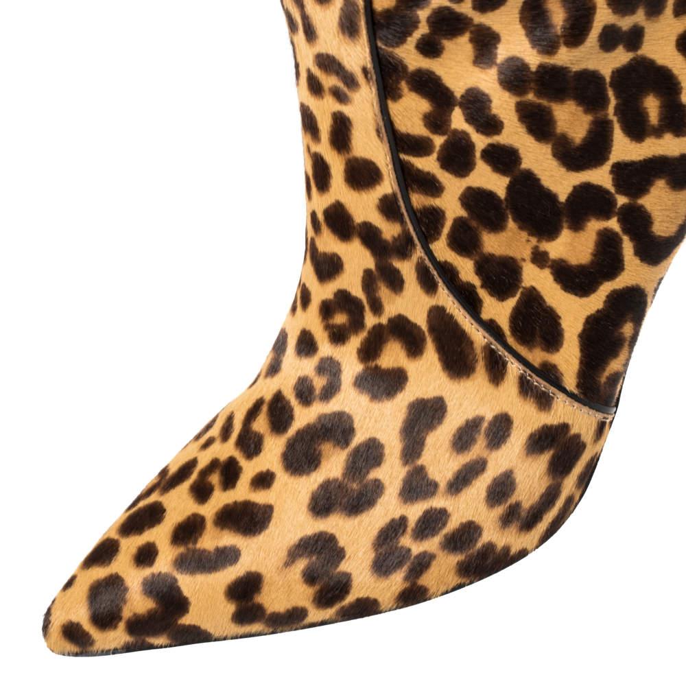Gianvito Rossi Beige Leopard Print Calfhair Hunter Boots Size 36.5 For Sale 4