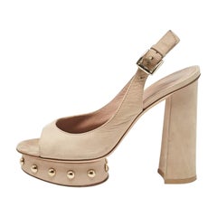 Gianvito Rossi Beige Nubuck Leather Slingback Sandals Size 36