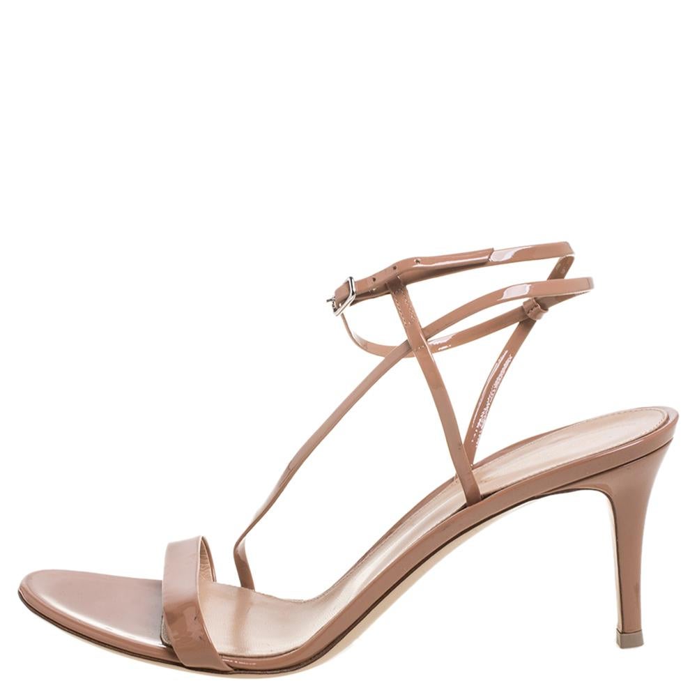 Gianvito Rossi Beige Patent Leather Ankle Strap Sandals Size 41 1