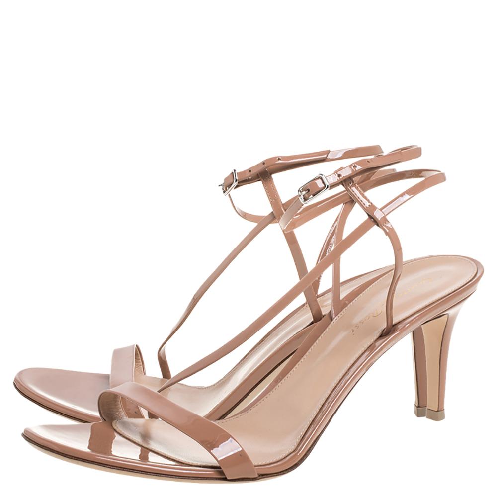 Gianvito Rossi Beige Patent Leather Ankle Strap Sandals Size 41 3