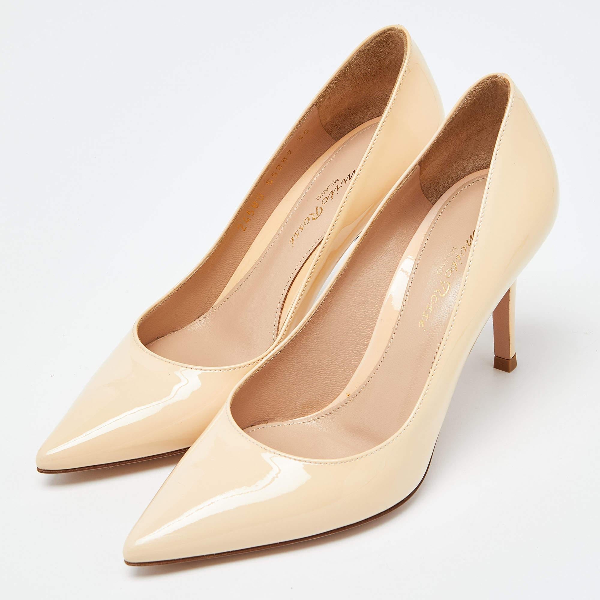 Gianvito Rossi Beige Patent Leather Gianvito 85 Pointed Toe Pumps Size 35 For Sale 4