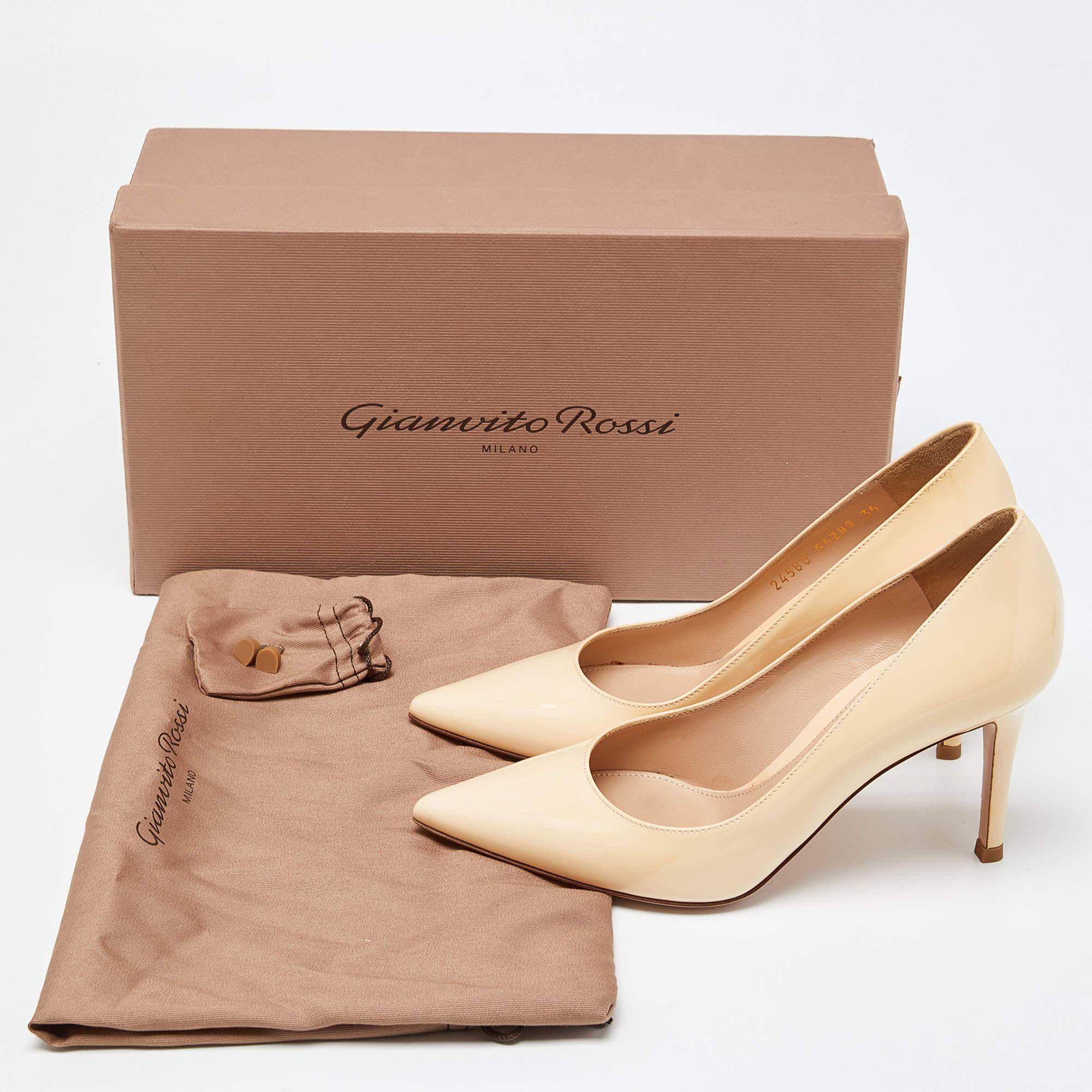 Gianvito Rossi Beige Patent Leather Gianvito 85 Pointed Toe Pumps Size 35 5
