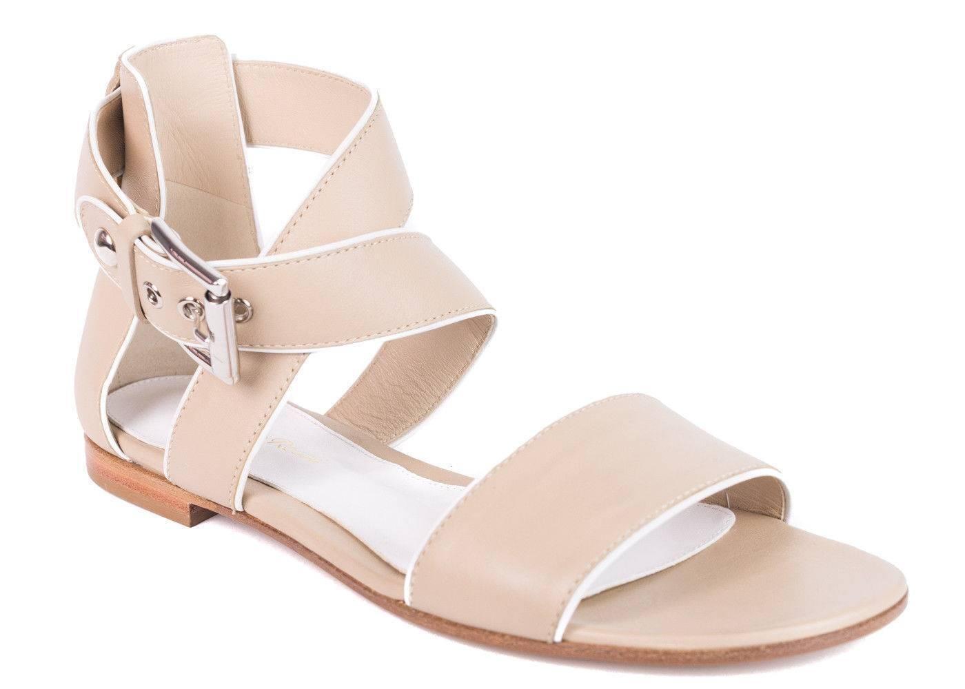 Gianvito Rossi Beige Piped Leather Crisscross Buckle Sandals  For Sale 1