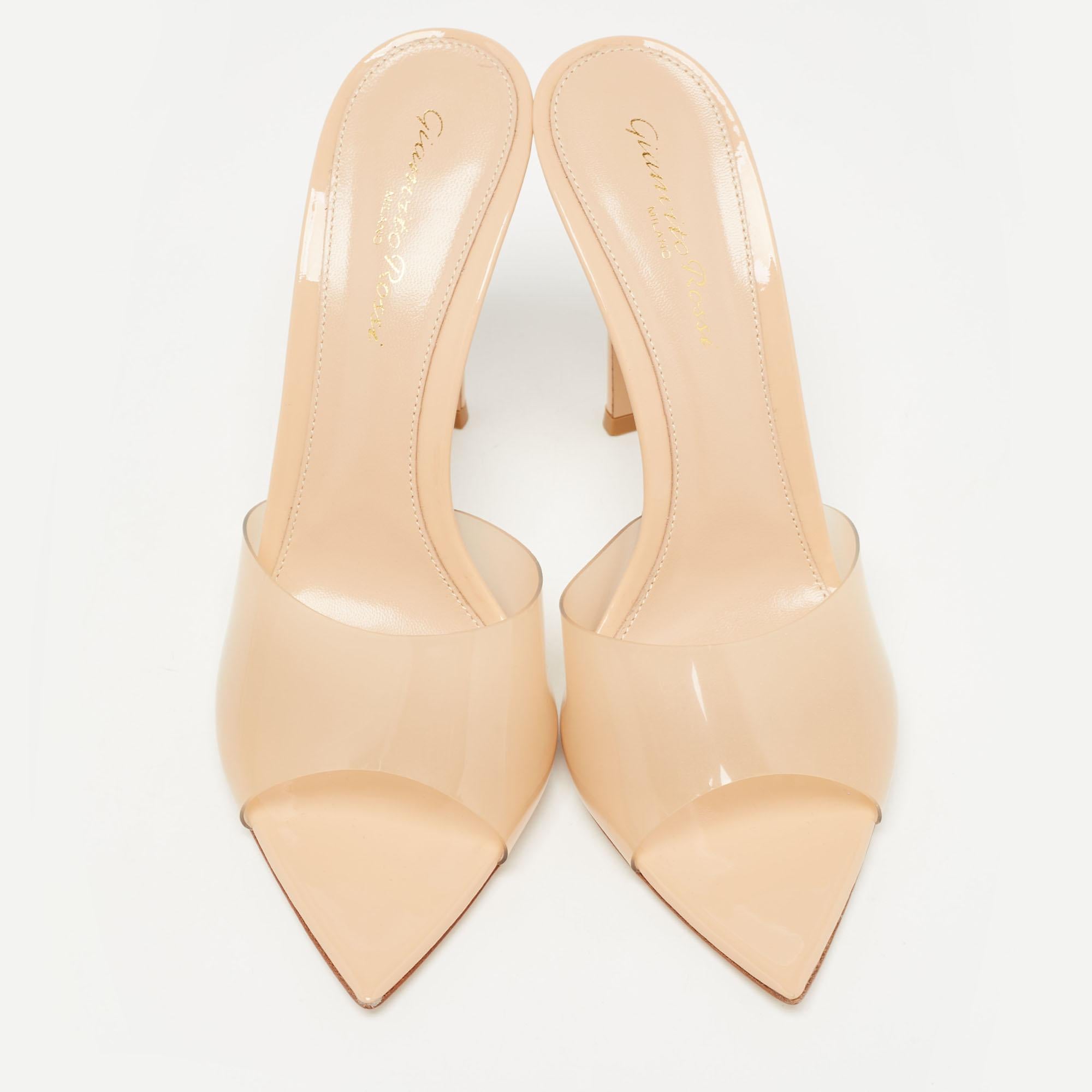 Women's Gianvito Rossi Beige PVC Elle Slide Sandals Size 38