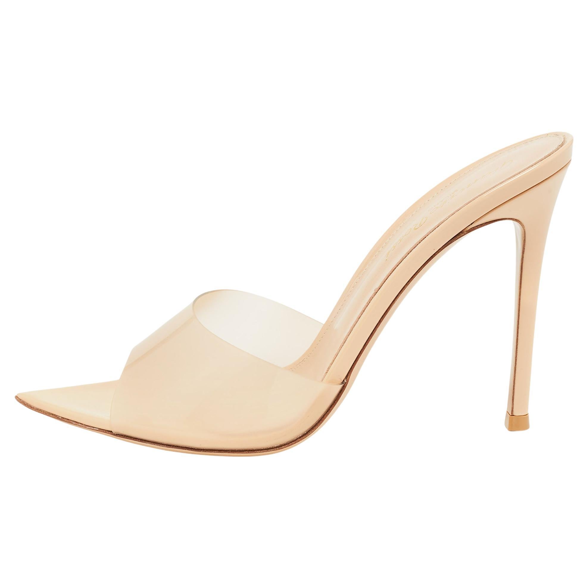Gianvito Rossi Beige PVC Elle Slide Sandals Size 38