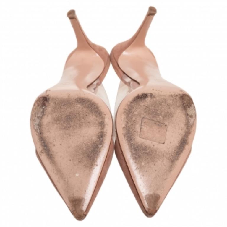 Gianvito Rossi - Sandales à bout pointu en daim et plexiglas PVC beige, taille 39 en vente 2