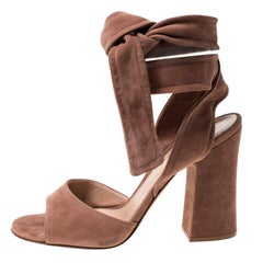 Gianvito Rossi Beige Suede Ankle Tie Sandals Size 37