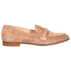 Gianvito Rossi Beige Suede Braided Detail Loafers Size IT 37