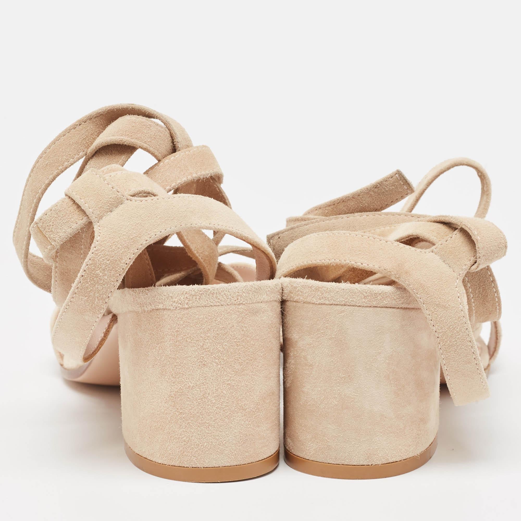 Gianvito Rossi Beige Suede Janis Ankle Wrap Sandals Size 37.5 For Sale 1