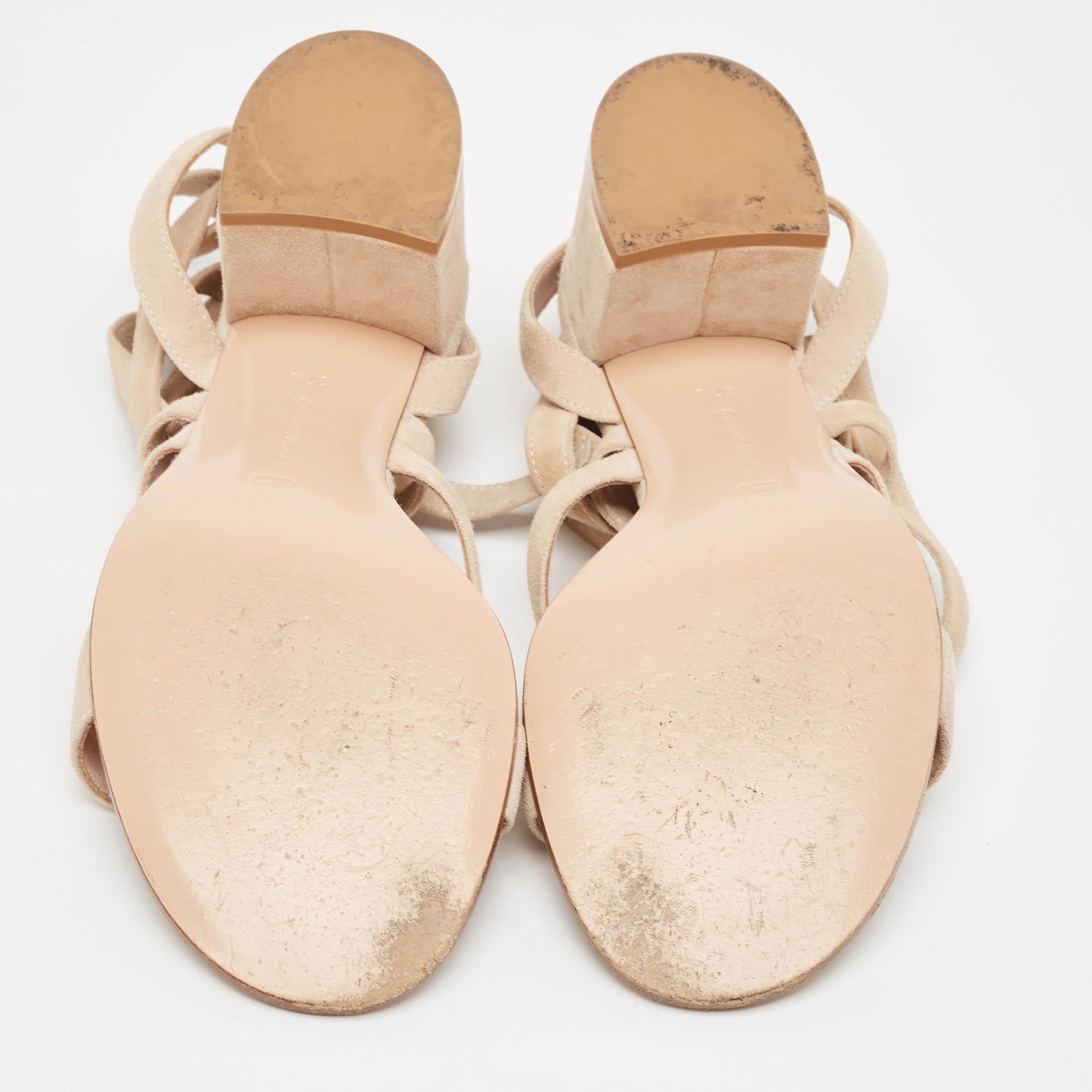 Gianvito Rossi Beige Suede Janis Ankle Wrap Sandals Size 37.5 For Sale 2