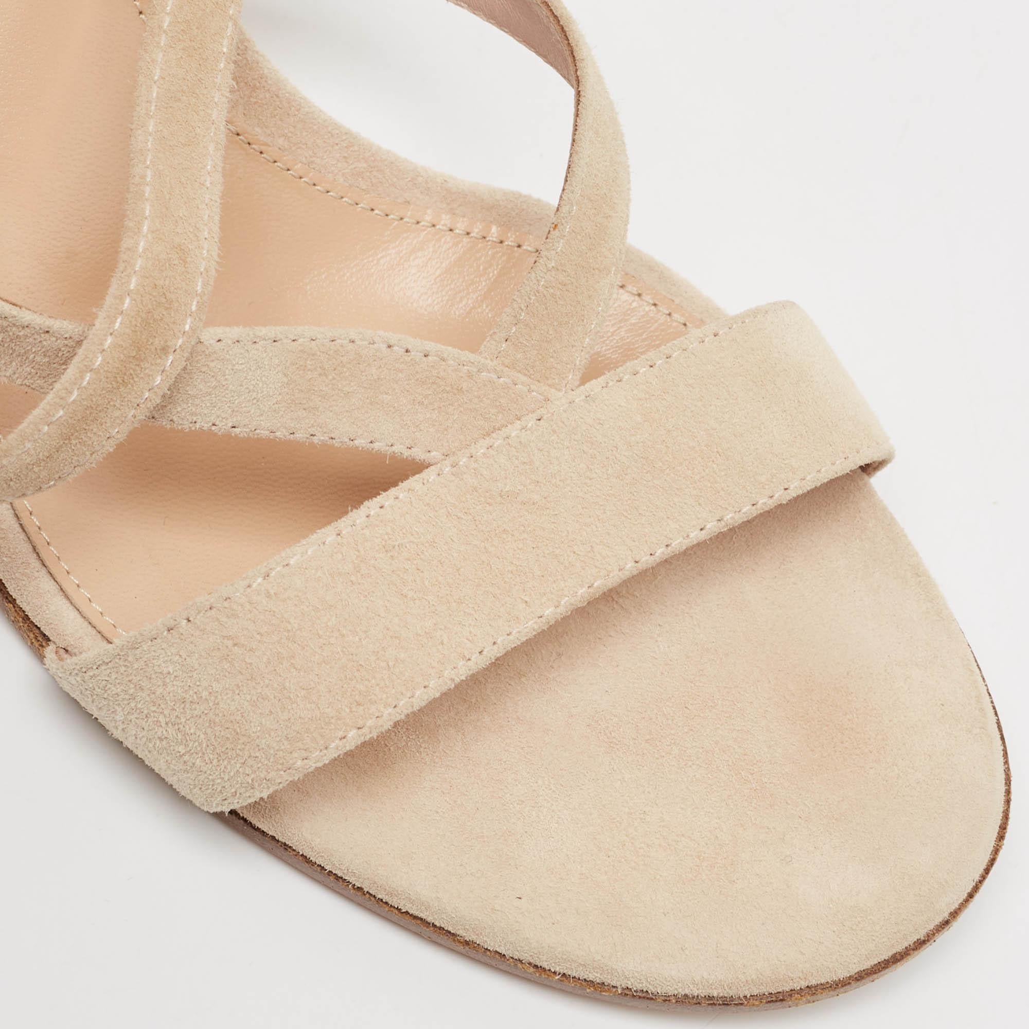 Gianvito Rossi Beige Suede Janis Ankle Wrap Sandals Size 37.5 For Sale 3