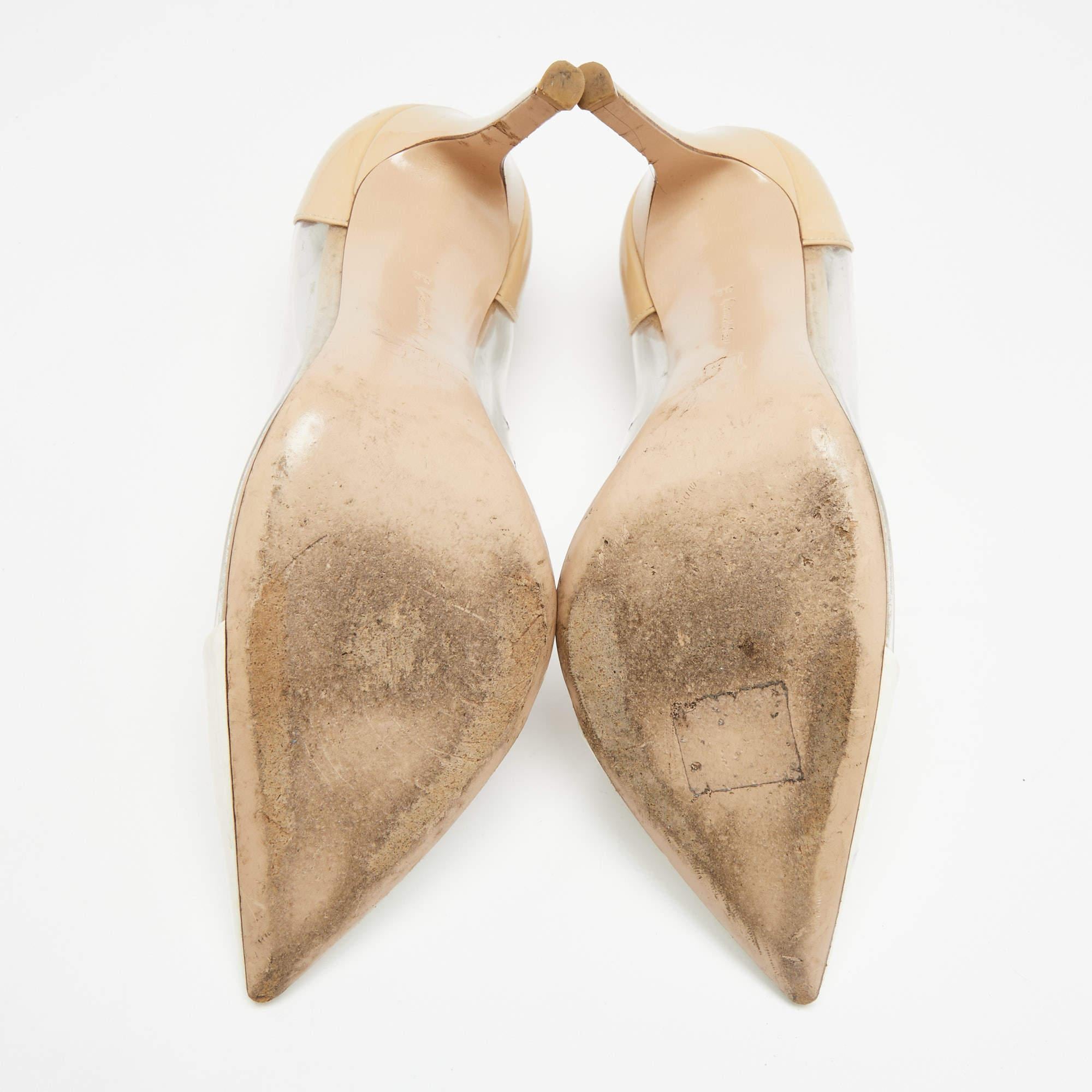Gianvito Rossi Beige/White Patent Leather & PVC Plexi Pointed Toe Pumps Size 38 2