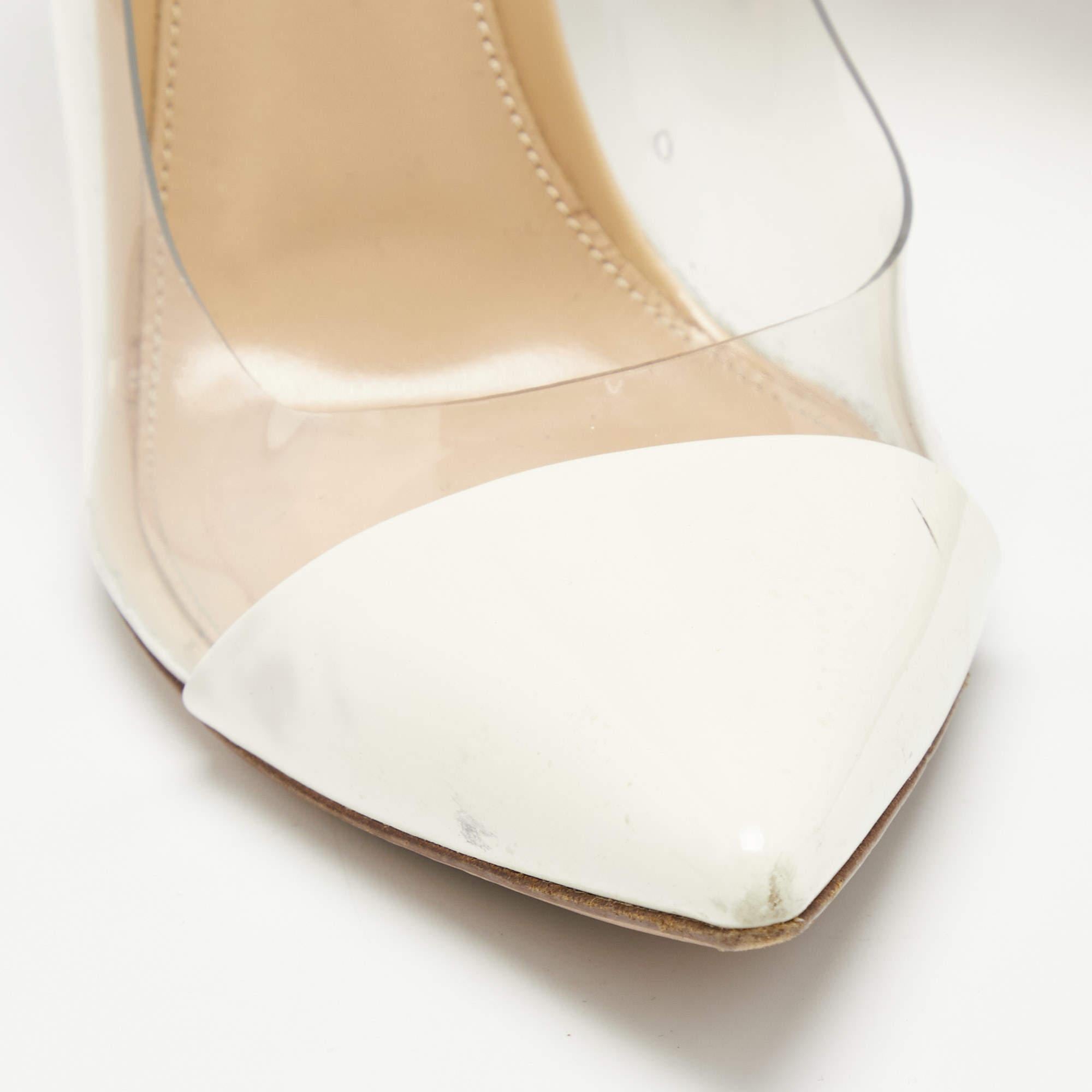 Gianvito Rossi Beige/White Patent Leather & PVC Plexi Pointed Toe Pumps Size 38 3