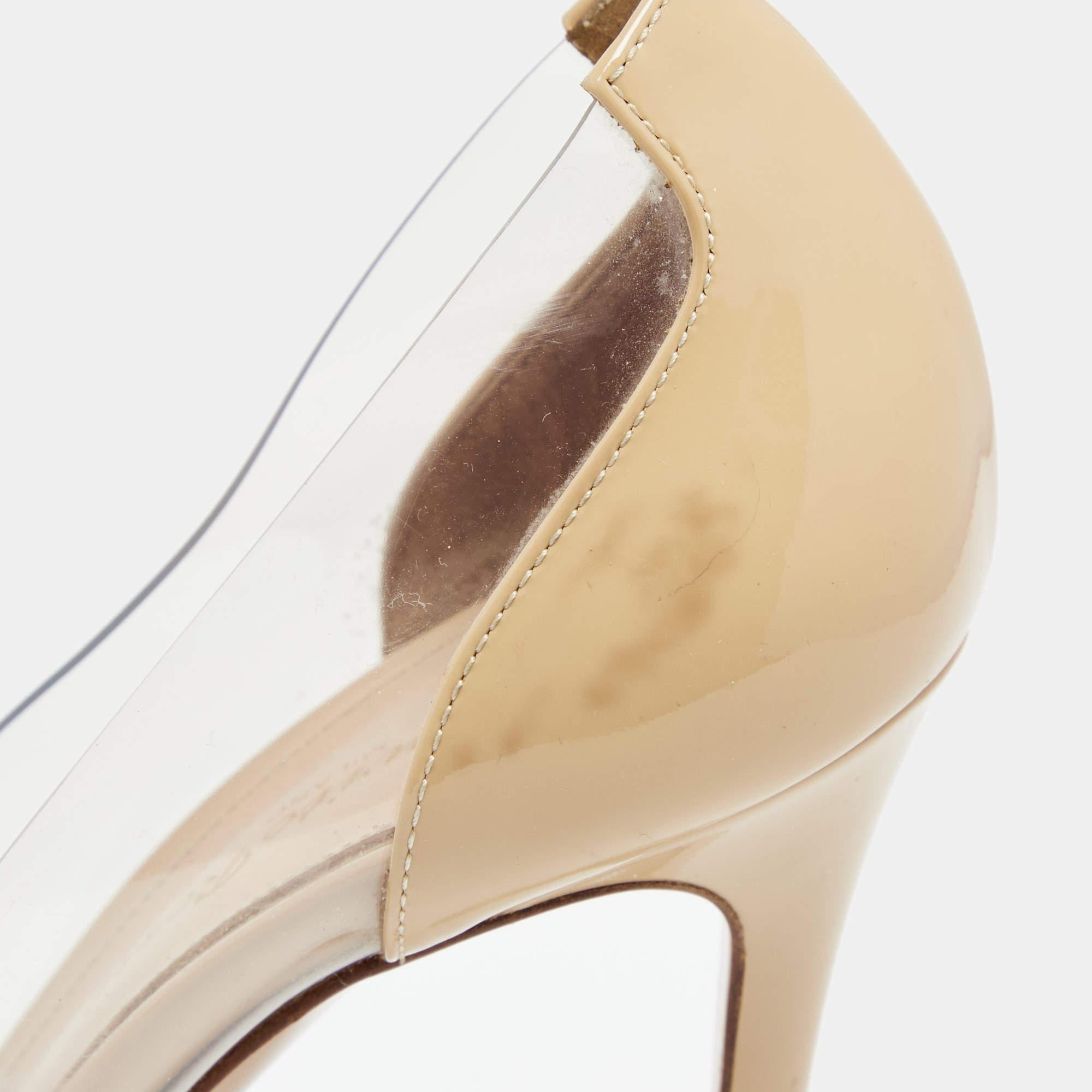 Gianvito Rossi Beige/White Patent Leather & PVC Plexi Pointed Toe Pumps Size 38 4