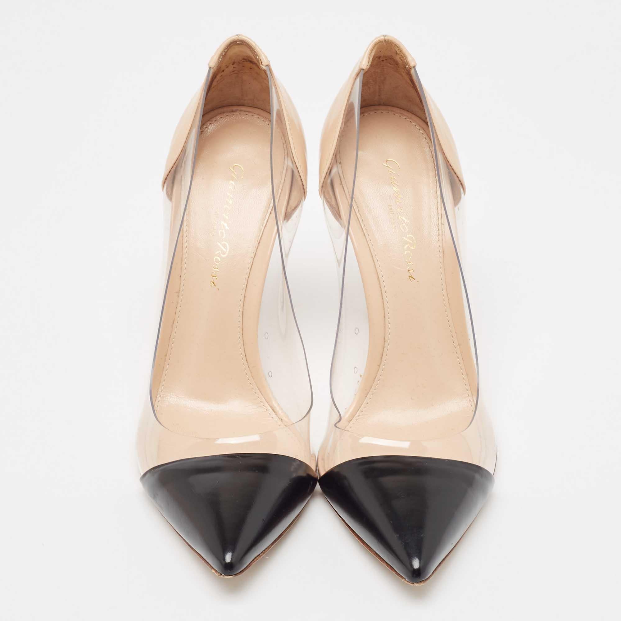 Gianvito Rossi Black/Beige Leather and PVC Plexi Pumps Size 36 In Good Condition In Dubai, Al Qouz 2