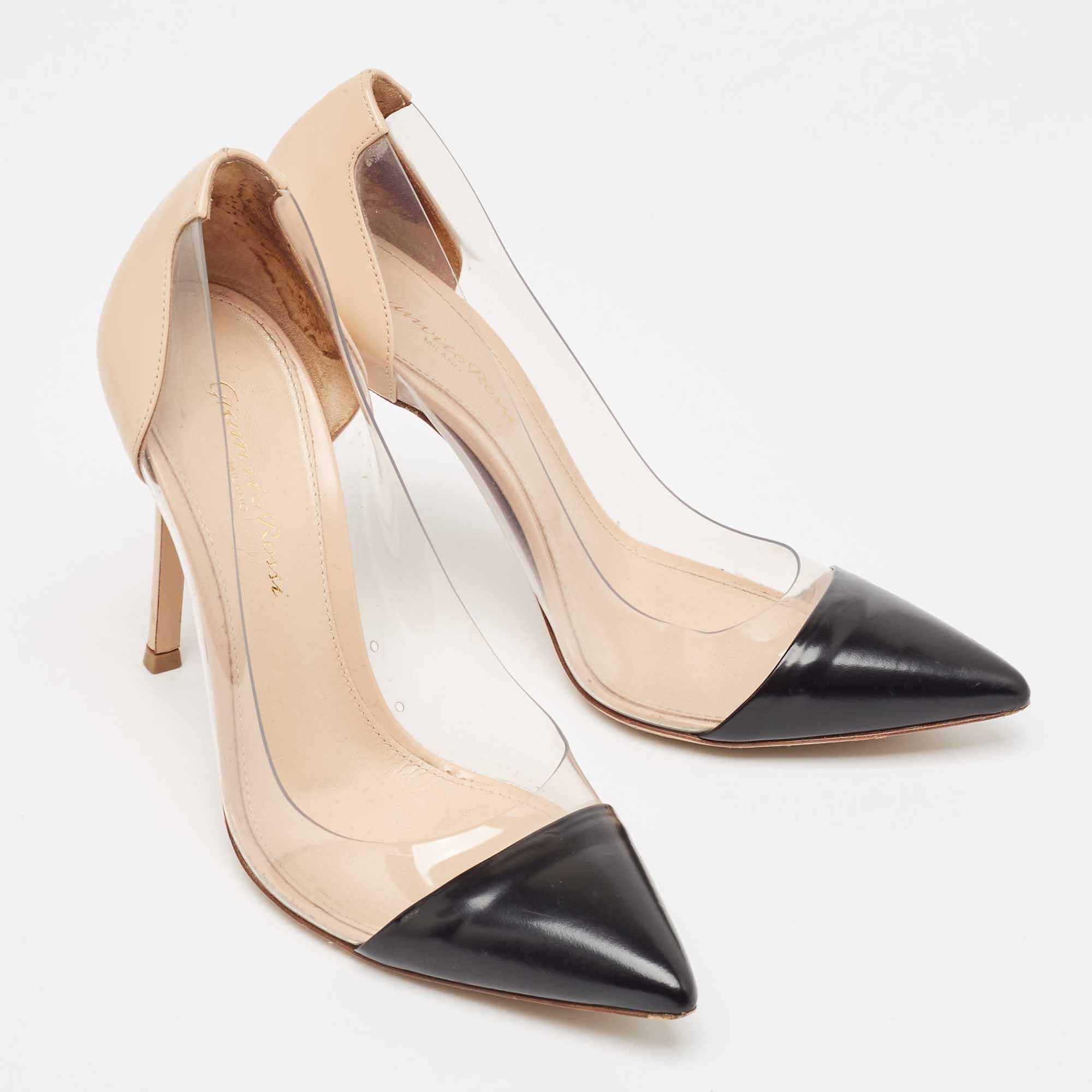 Women's Gianvito Rossi Black/Beige Leather and PVC Plexi Pumps Size 36