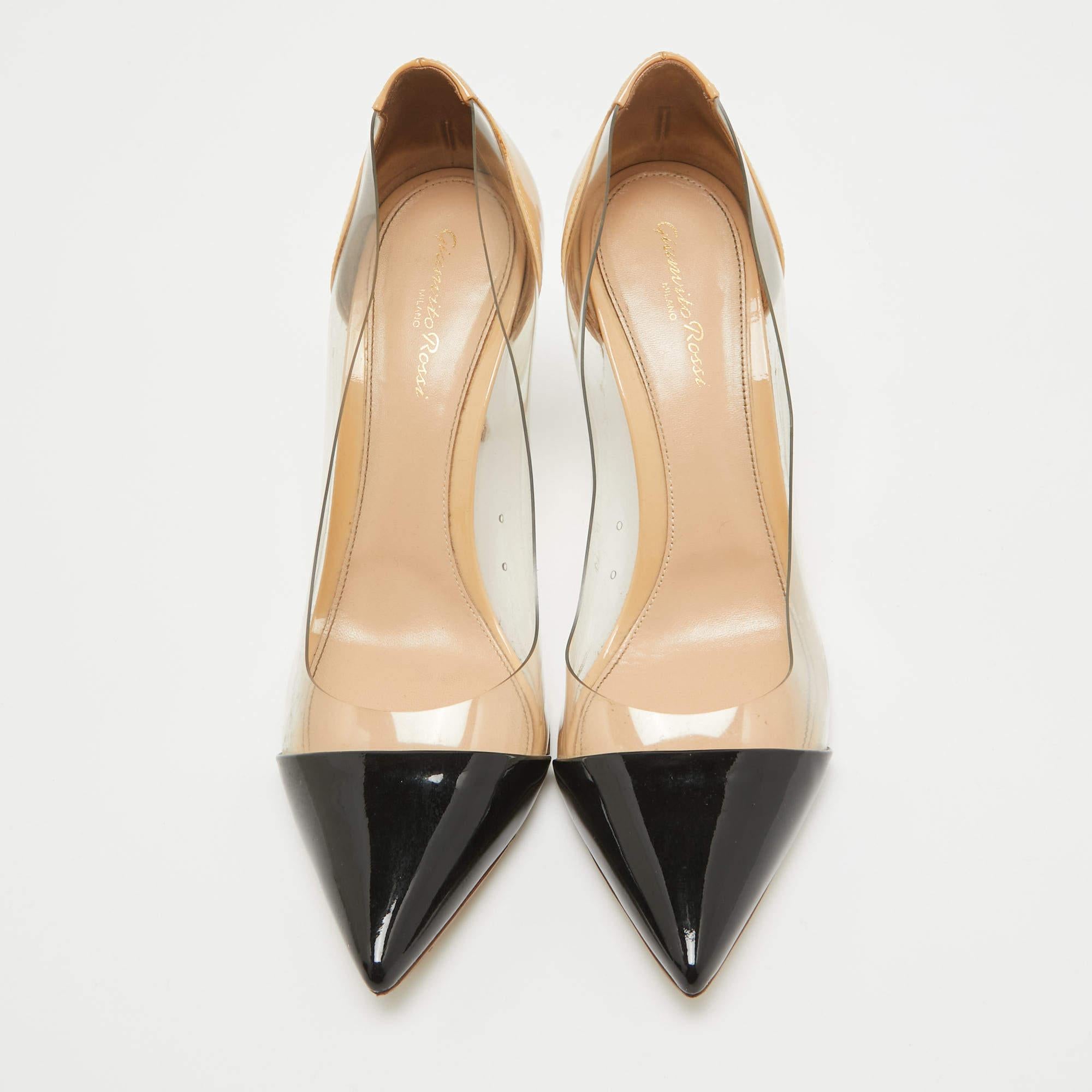 Gianvito Rossi Black/Beige Patent and PVC Plexi Pumps Size 40 In Good Condition In Dubai, Al Qouz 2