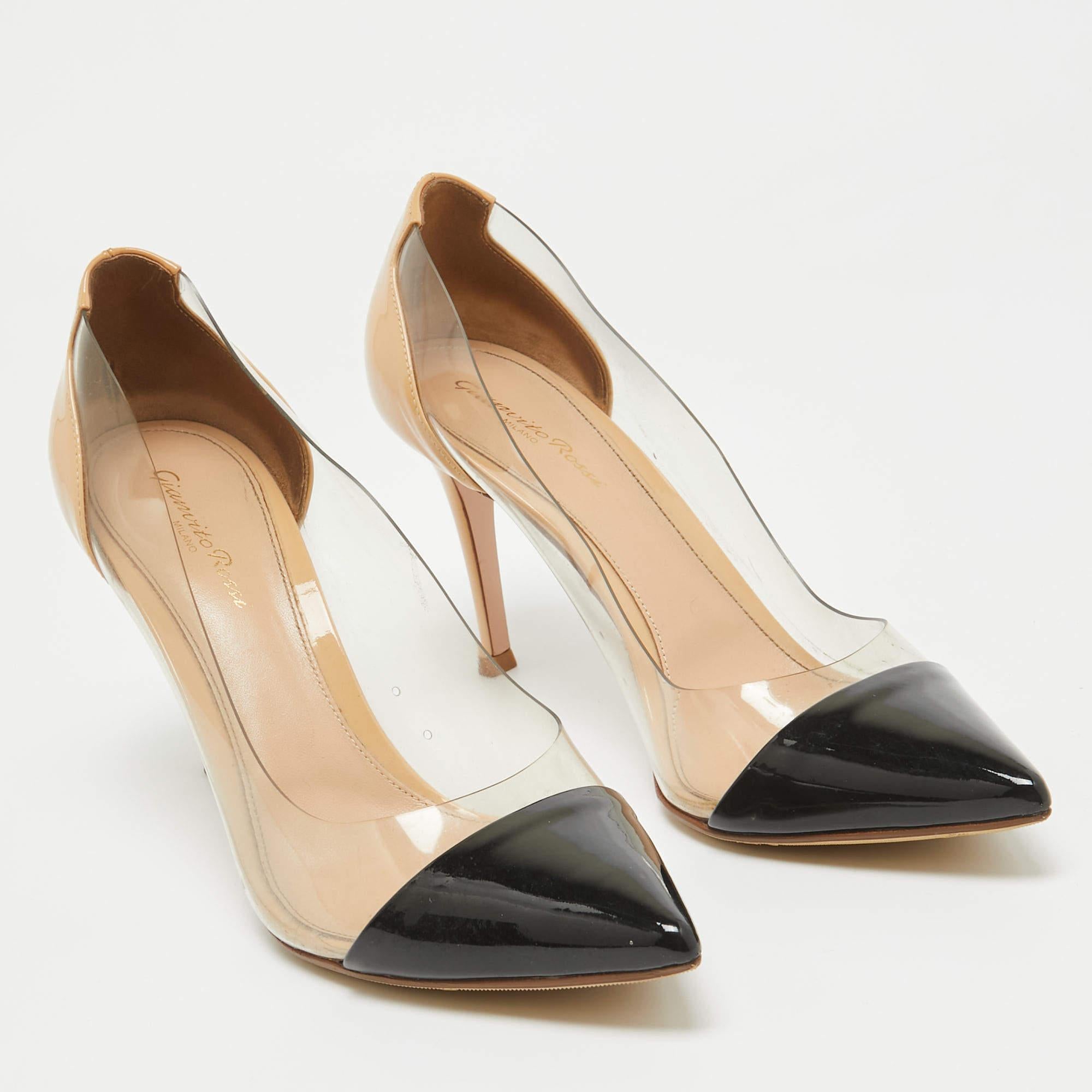 Women's Gianvito Rossi Black/Beige Patent and PVC Plexi Pumps Size 40