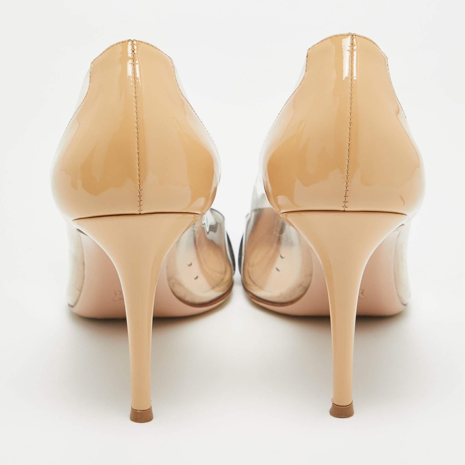 Gianvito Rossi Black/Beige Patent and PVC Plexi Pumps Size 40 1