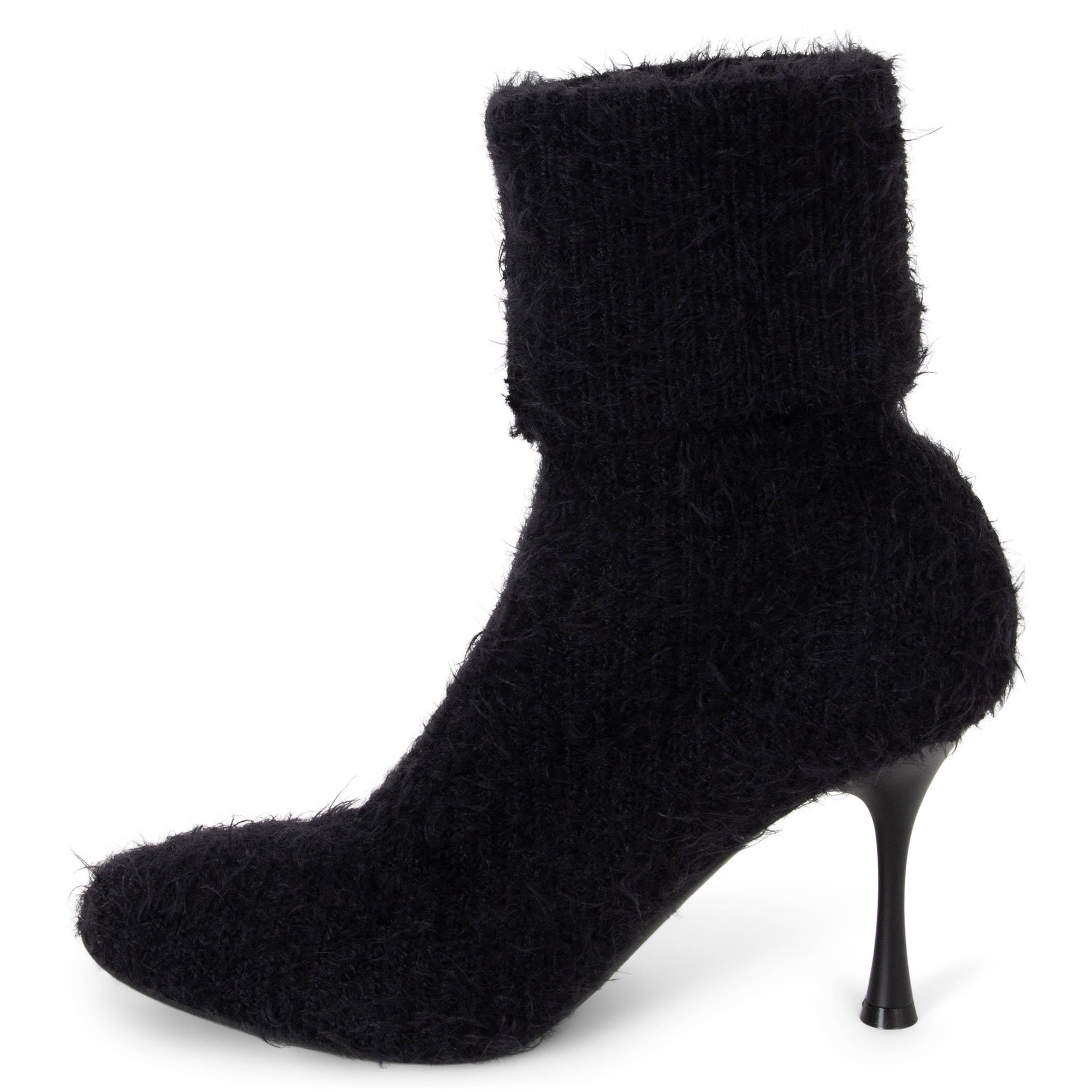 Black GIANVITO ROSSI black brushed rib-knit ASPEN 85 SOCK Ankle Boots Shoes 39 For Sale