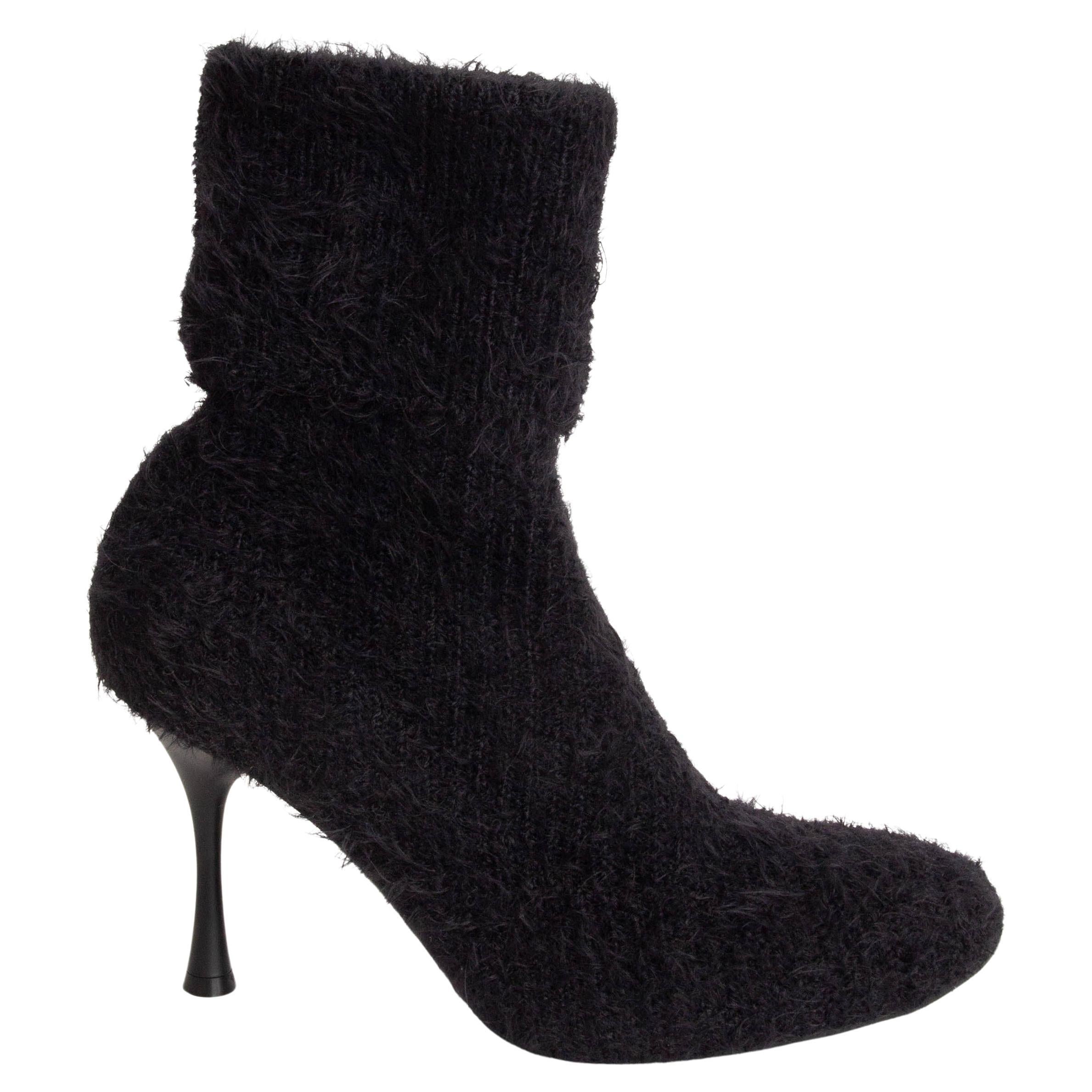 GIANVITO ROSSI black brushed rib-knit ASPEN 85 SOCK Ankle Boots Shoes 39 For Sale