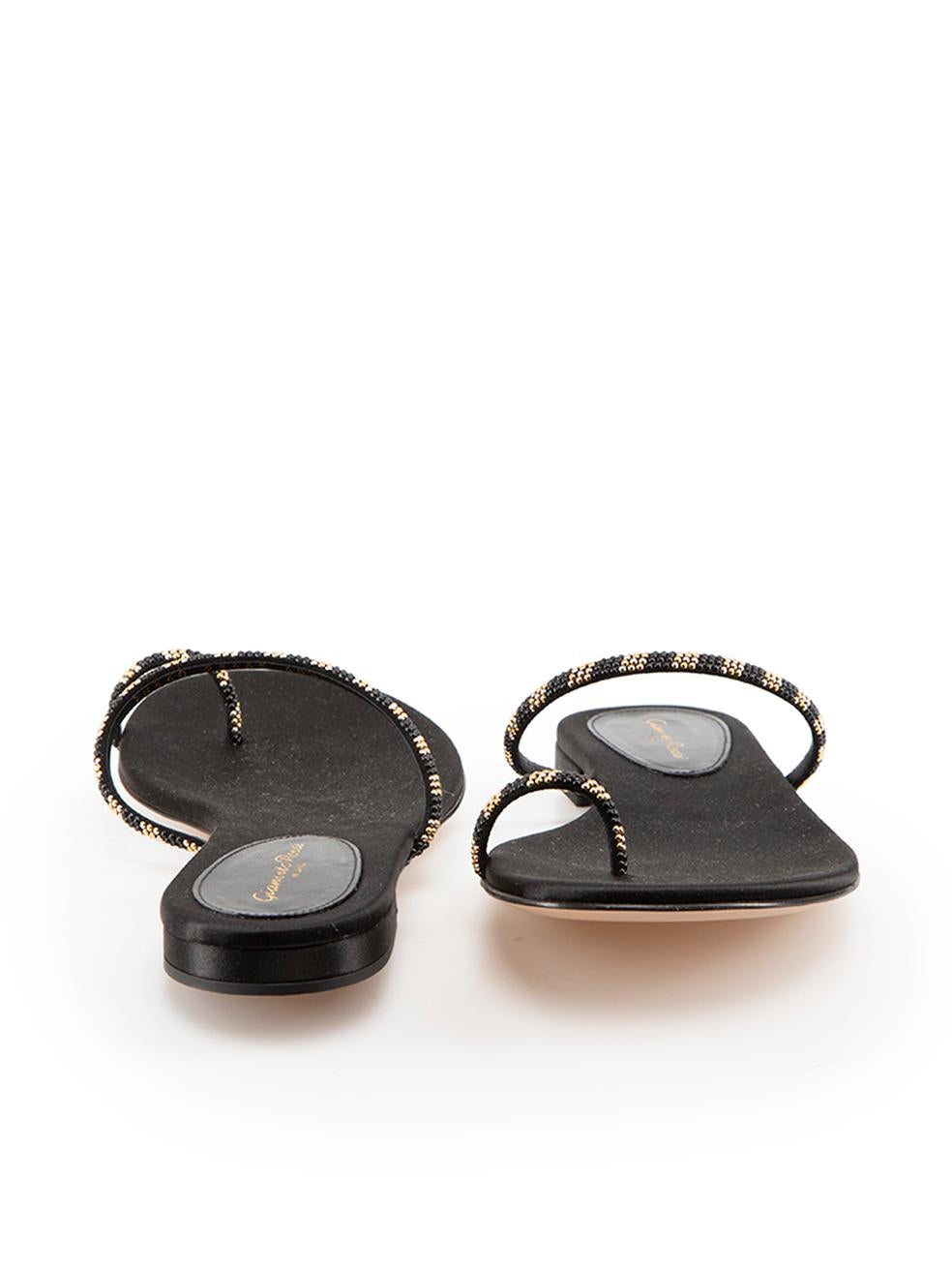 Gianvito Rossi Black Embellished Strap Flat Sandals Size IT 40.5 In New Condition For Sale In London, GB