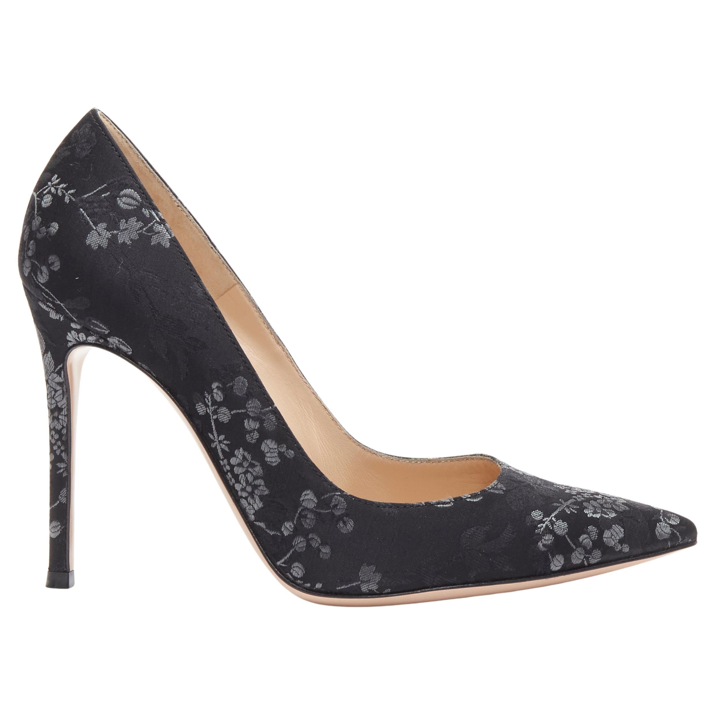GIANVITO ROSSI black grey floral jacquard classic pigalle pump heels EU37.5 For Sale