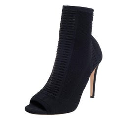 Gianvito Rossi Black Knit Fabric Open Toe Booties Size 42