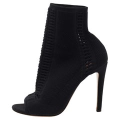 Gianvito Rossi Black Knit Fabric Vires Open-Toe Ankle Booties Size 40