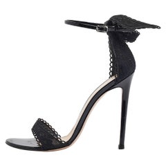 Gianvito Rossi Black Lace Bunny Ear Ankle Strap Sandals Size 38