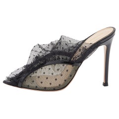 Gianvito Rossi Black Lace, Mesh and Patent Leather Mule Sandals Size 35