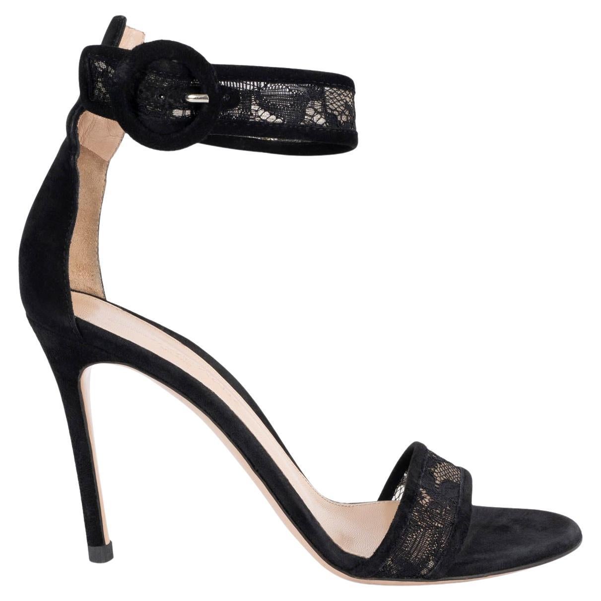 GIANVITO ROSSI encaje negro PORTOFINO 85 Sandalias Zapatos 37.5 en venta