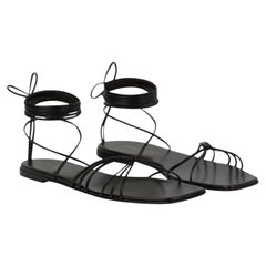 Gianvito Rossi black Lace-up flat leather sandals 40 elegant gladiator Sylvie