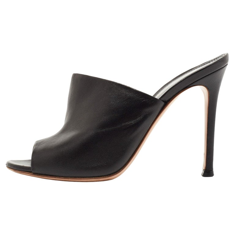 Gianvito Rossi - Mules Alise à bout ouvert en cuir noir, taille 34,5 En ...