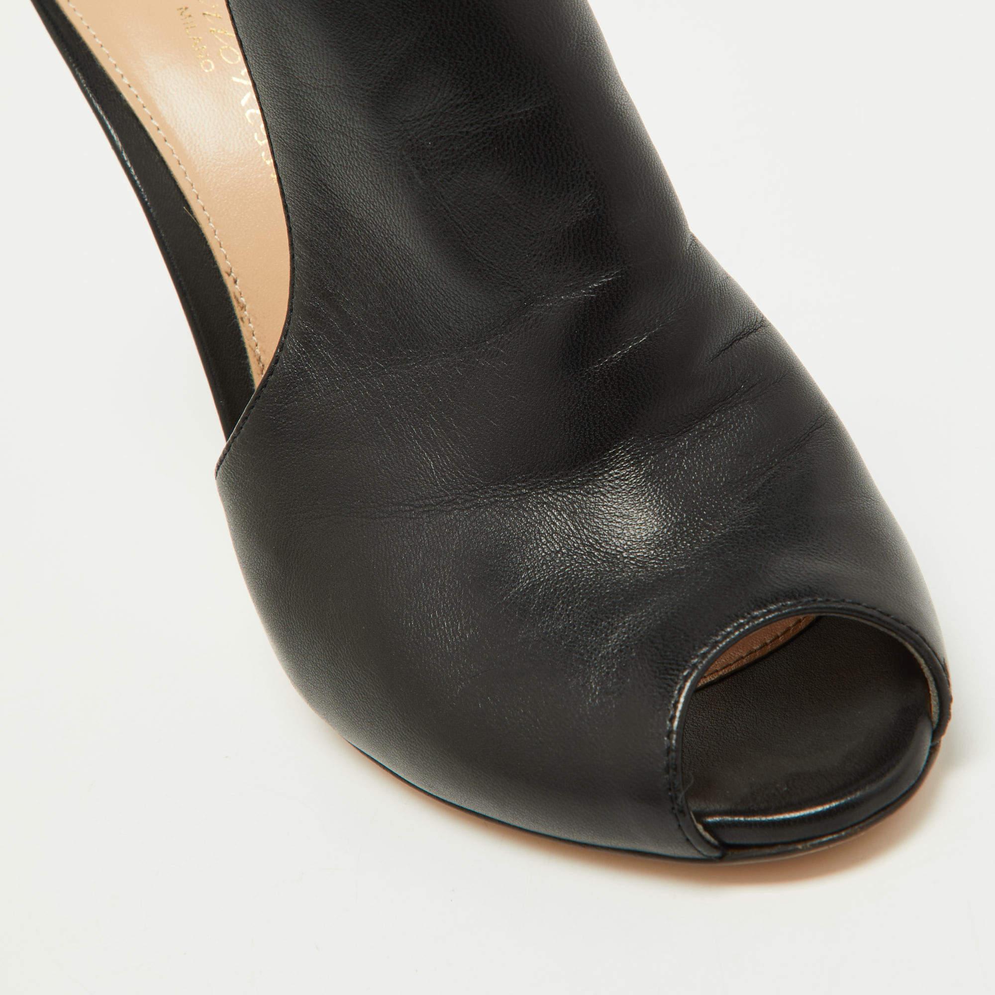 Gianvito Rossi Black Leather Alise Peep Toe Mules Size 37.5 4