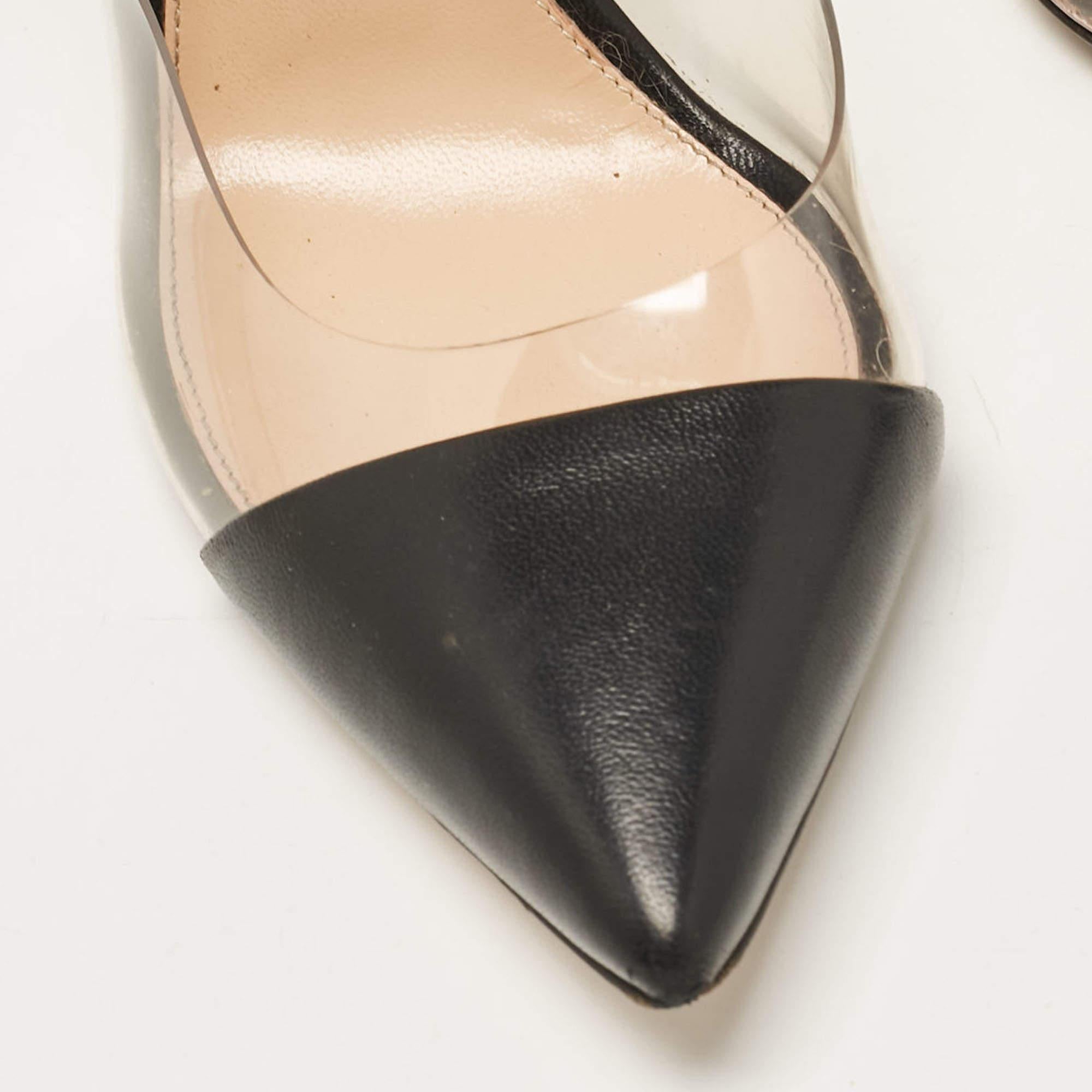 Gianvito Rossi Black Leather and PVC Anise Ankle Strap Pumps Size 38 For Sale 2