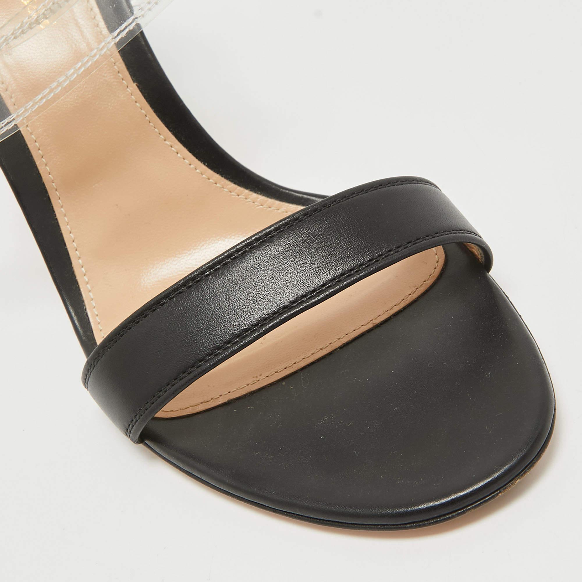 Gianvito Rossi Black Leather and PVC Ankle Strap Sandals Size 38.5 3