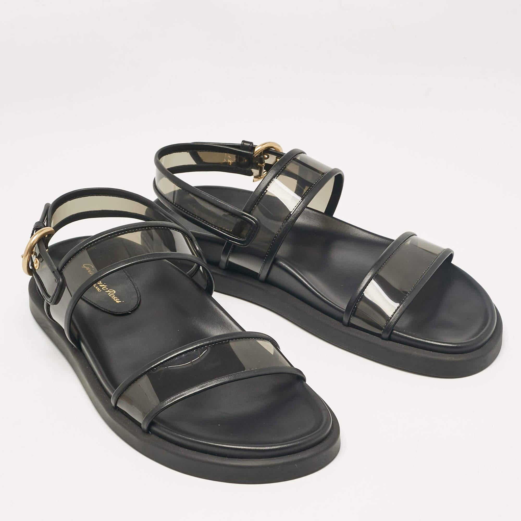 Women's Gianvito Rossi Black Leather and PVC Bilbao Sandals Size 41 For Sale