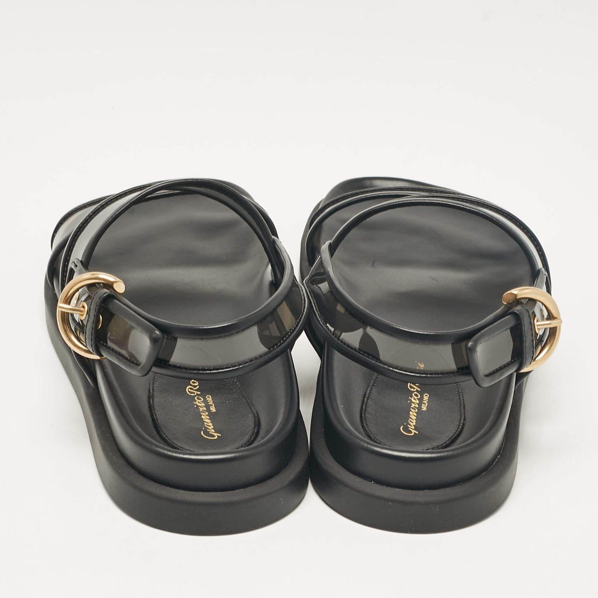 Gianvito Rossi Black Leather and PVC Bilbao Sandals Size 41 For Sale 1