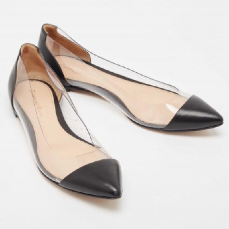 Gianvito Rossi Black Leather and PVC Plexi Ballet Flats Size 38 In Good Condition In Dubai, Al Qouz 2